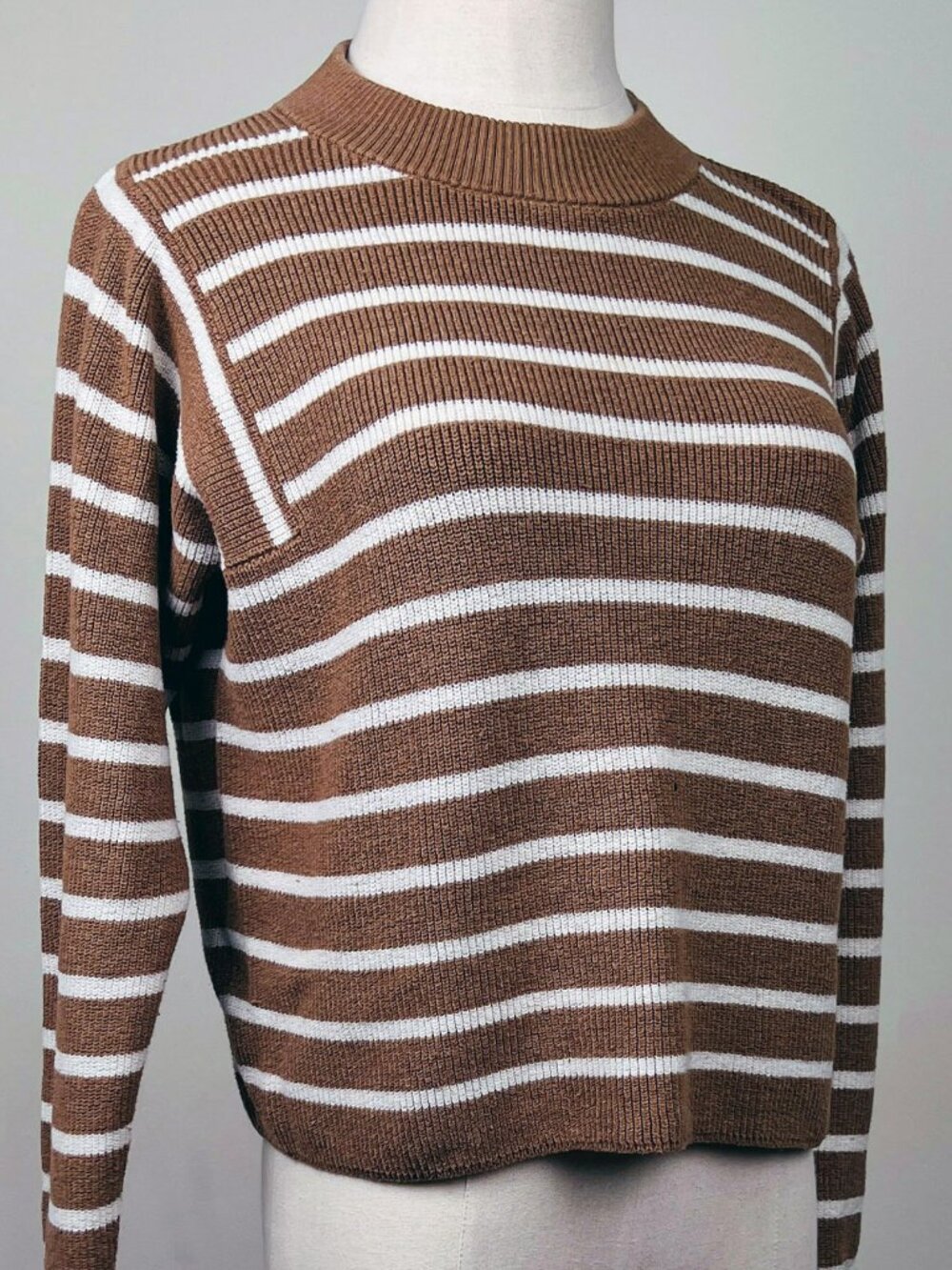 Banana Republic Brown White Striped Crewneck Sweater Women’s Small Merino Wool
